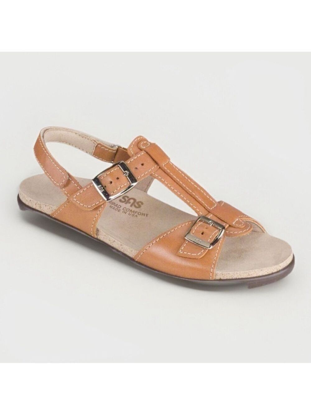 SAS Captiva T-Strap Slingback Sandals Women's 8M Brown Leather Comfort $157